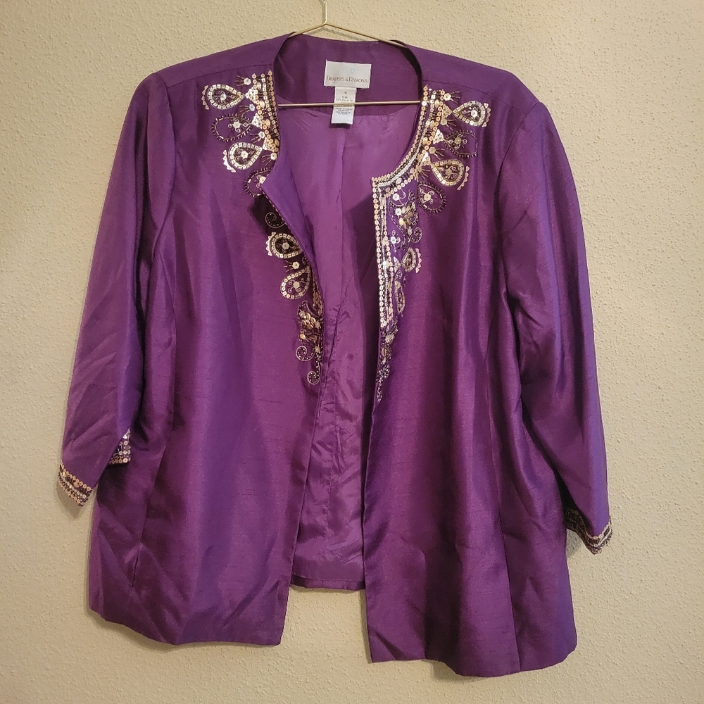 Draper's & Damon's purple gold embellished shell jacket size 1x